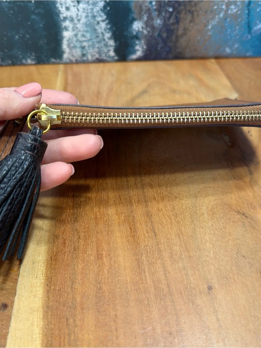 Fossil Quiet Luxury 2010’s Brown Leather Wristlet‎ Tassel Zip Wallet (VGUC)
